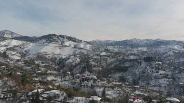 Dağlarda kışın ormanın güzel manzarası