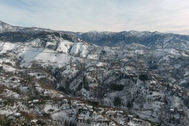 Dağlarda kışın ormanın güzel manzarası