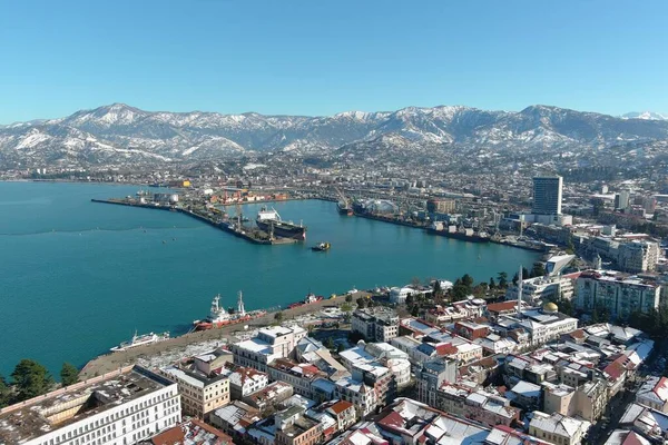 Batum, Gürcistan - 22 Ocak 2021: Şehrin havadan görünüşü