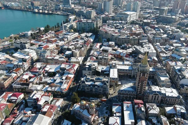 Batum, Gürcistan - 22 Ocak 2021: Şehrin havadan görünüşü