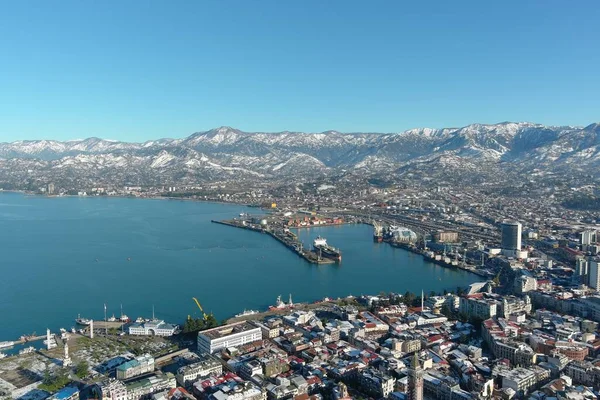 Batum, Gürcistan - 22 Ocak 2021: Şehrin havadan görünüşü