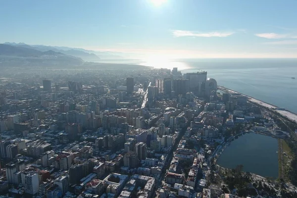 Batum, Gürcistan - 22 Ocak 2021: Şehrin havadan görünüşü