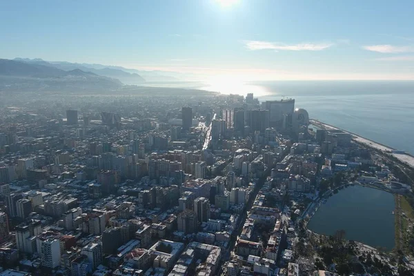 Batum, Gürcistan - 22 Ocak 2021: Şehrin havadan görünüşü