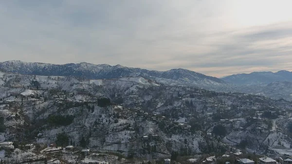 Dağlarda kışın ormanın güzel manzarası