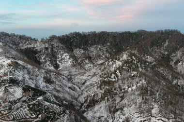 Dağlarda kışın ormanın güzel manzarası