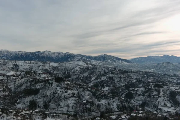 Dağlarda kışın ormanın güzel manzarası
