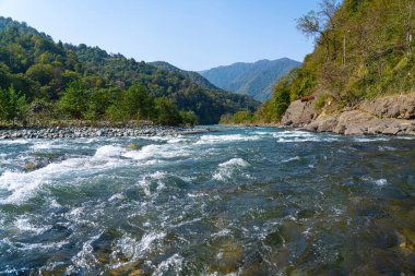 Machakhela Ulusal Parkı 'ndaki Dağ Nehri, Adjara, Georgia