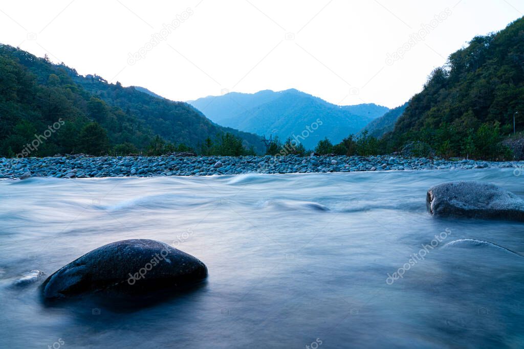 mountain river, nature, long exposure photography