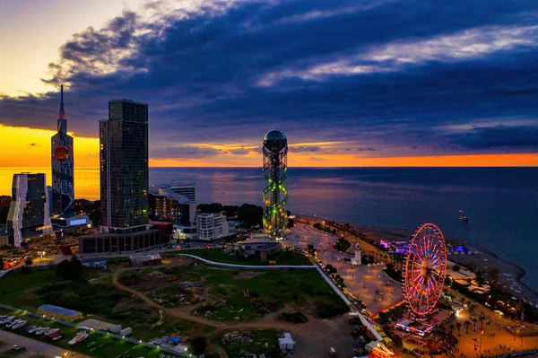 Batumi Georgië Oktober 2021 Uitzicht Vanaf Een Drone Nachtstad — Stockfoto