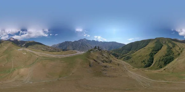 360 Panorama Aldeia Gergeti Drone Geórgia — Fotografia de Stock
