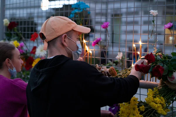 Batumi Georgia October 2021 People Light Candles Scene Tragedy — Stock Photo, Image