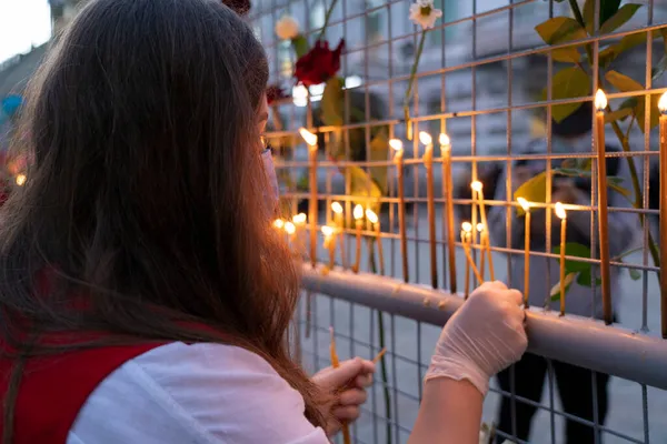 Батумі Грузія Жовтня 2021 Року Люди Запалюють Свічки Місці Трагедії — стокове фото