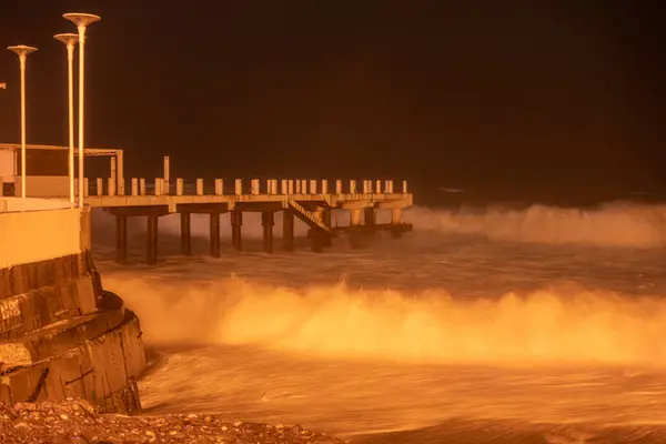 Tempête Mer Nuit Longue Exposition — Photo