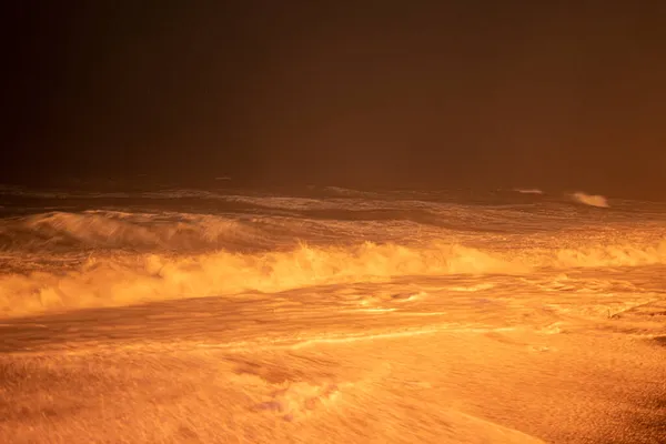 Tempestade Mar Noite Longa Exposição — Fotografia de Stock