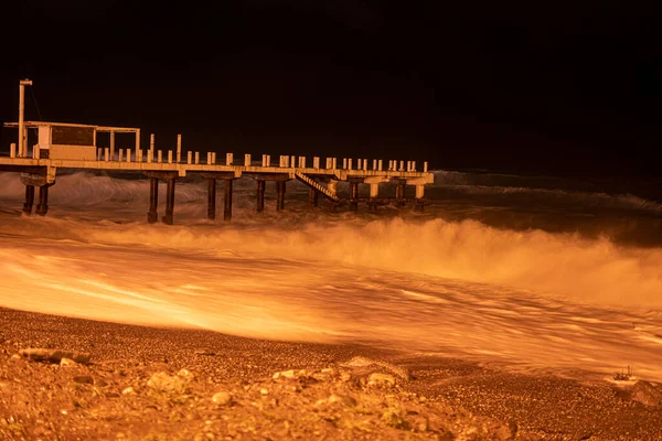 Tempête Mer Nuit Longue Exposition — Photo