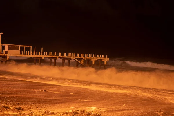 Storm Till Havs Natten Lång Exponering — Stockfoto
