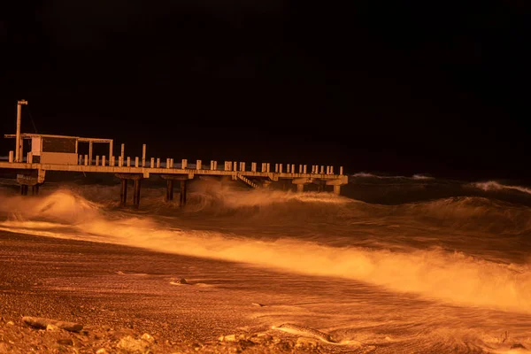 Tempesta Mare Notte Lunga Esposizione — Foto Stock