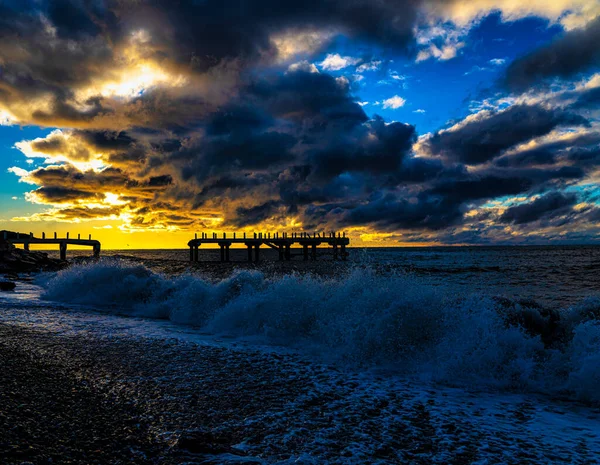 Schöner Blau Oranger Sonnenuntergang Schwarzen Meer — Stockfoto