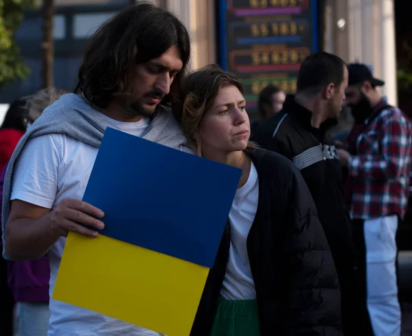 Batumi Georgië Februari 2022 Demonstratie Ter Ondersteuning Van Oekraïne Mensen — Gratis stockfoto