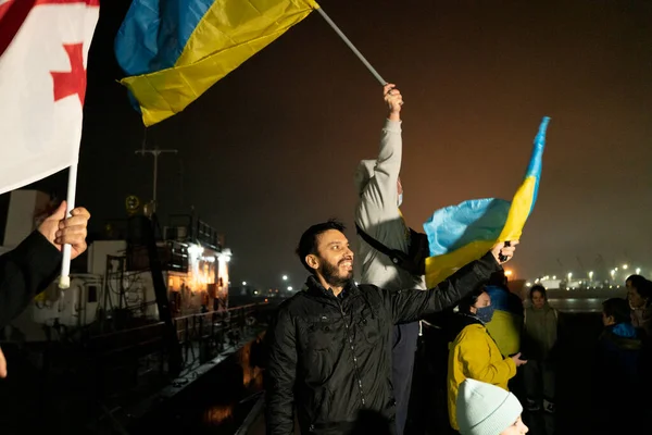 Batumi Georgien Februar 2022 Kundgebung Zur Unterstützung Der Ukraine Menschen lizenzfreie Stockfotos