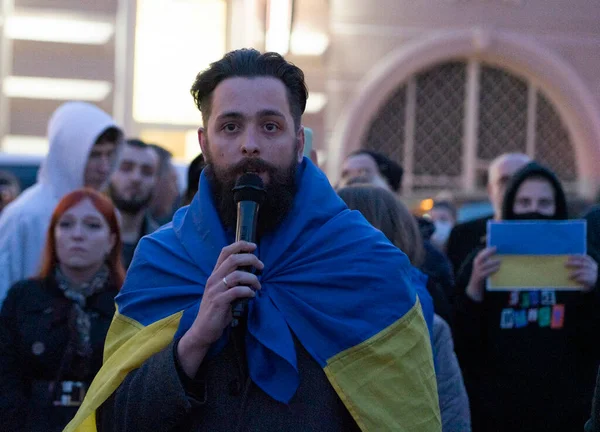 Batumi Georgia Febrero 2022 Mitin Apoyo Ucrania Pueblo Contra Guerra Imagen de archivo