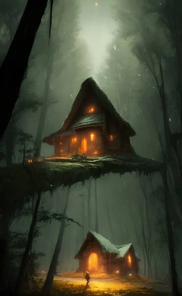 Mysterious house in the forest, fairy tale, hermit\'s house