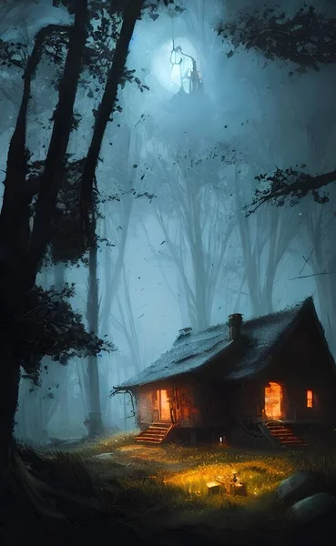 Mysterious house in the forest, fairy tale, hermit's house