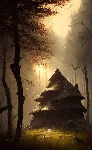 Mysterious house in the forest, fairy tale, hermit\'s house