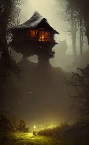 Mysterious house in the forest, fairy tale, hermit's house