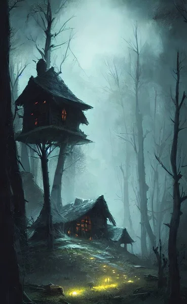 Mysterious house in the forest, fairy tale, hermit's house