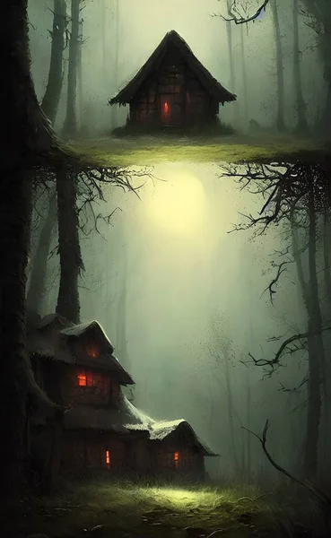 Mysterious house in the forest, fairy tale, hermit\'s house