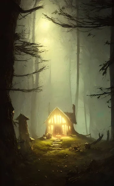 Mysterious house in the forest, fairy tale, hermit's house