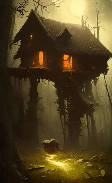 Mysterious house in the forest, fairy tale, hermit's house