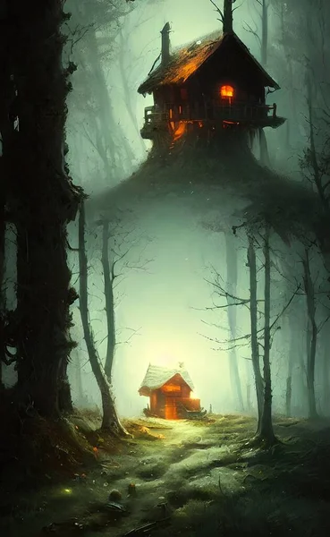 Mysterious house in the forest, fairy tale, hermit's house