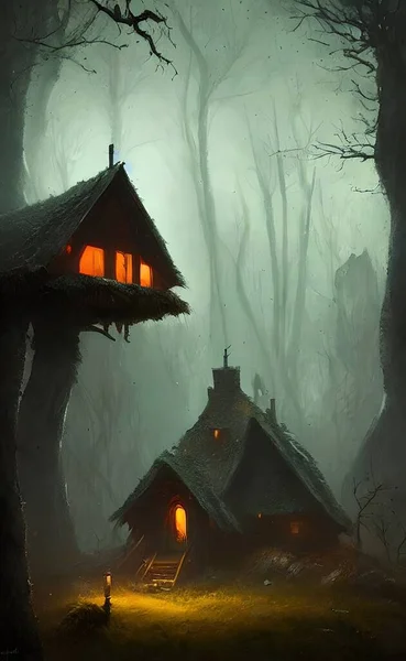 Mysterious house in the forest, fairy tale, hermit\'s house