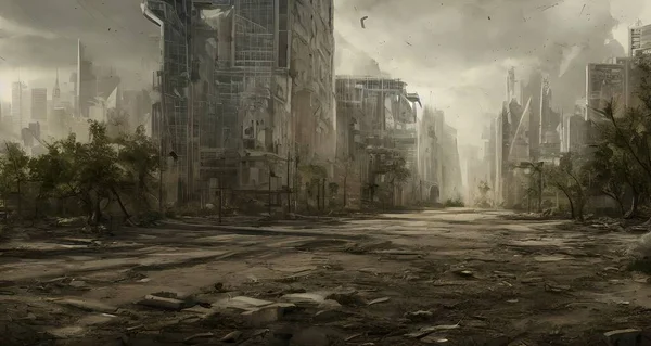 Destroyed city, the consequences of the third world war, the consequences of the war. 3d render, illustration.