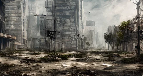 Destroyed city, the consequences of the third world war, the consequences of the war. 3d render, illustration.