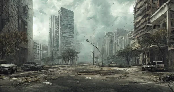 Destroyed city, the consequences of the third world war, the consequences of the war. 3d render, illustration.