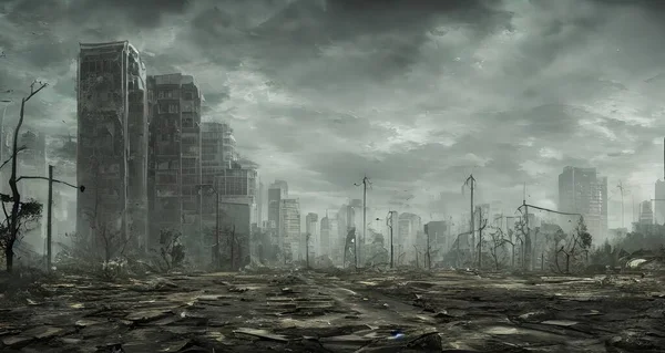 Destroyed city, the consequences of the third world war, the consequences of the war. 3d render, illustration.