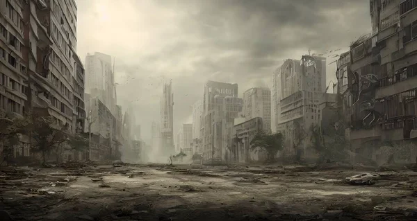 Destroyed city, the consequences of the third world war, the consequences of the war. 3d render, illustration.