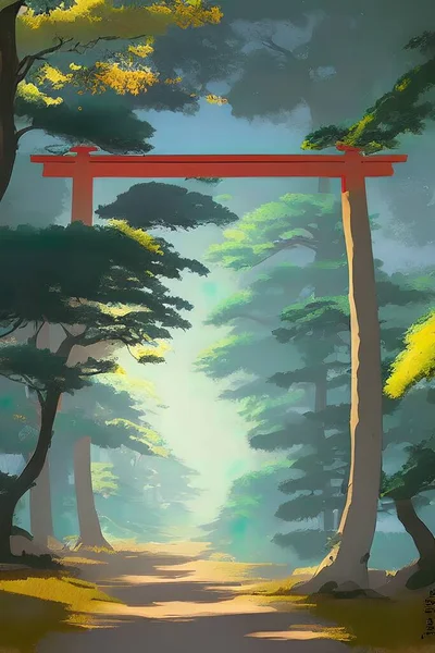 Torii, Japanese Gate, Torii Forest Background, Concept Art, Digital  Illustration, Anime, Generative AI Stock Illustration