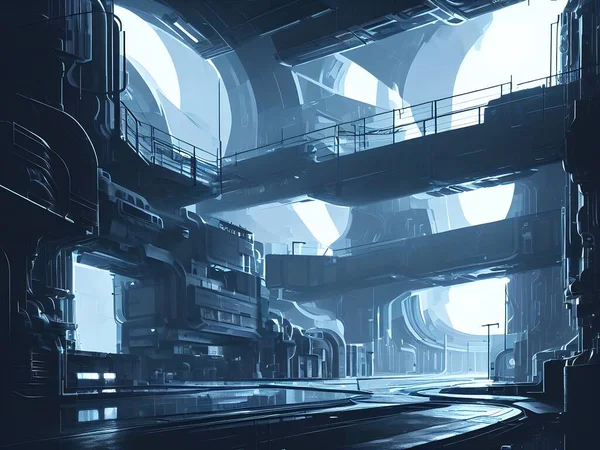 Sci-fi Interior spaceship of the future. Illustration, concept art.