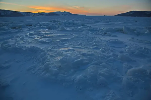 Ice Nagaevskaya Bay City Magadan — 스톡 사진