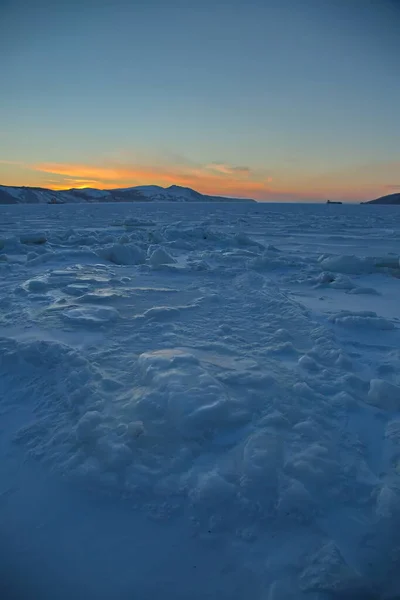 Ice Nagaevskaya Bay City Magadan — Stock fotografie