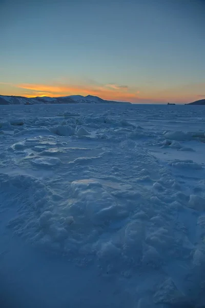 Ice Nagaevskaya Bay City Magadan — Stock Photo, Image