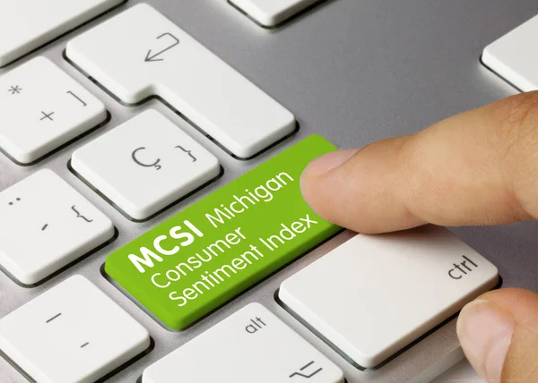 Mcsi Michigan Consumer Sentiment Index Written Green Key Metallic Keyboard — Stock Photo, Image