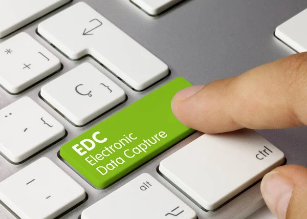 Edc Electronic Data Capture Written Green Key Metallic Keyboard Finger — Stock Photo, Image