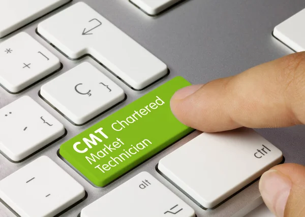 Cmt Chartered Market Technician Escrito Green Key Metallic Keyboard Pulsando —  Fotos de Stock