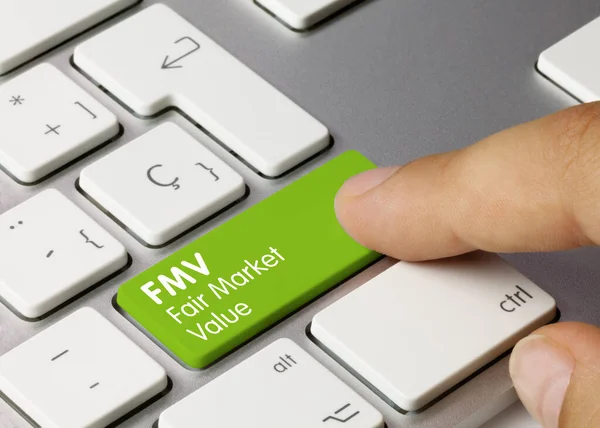Fmv Fair Market Value Written Green Key Metallic Keyboard Finger — Stockfoto
