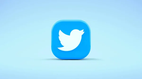 2021年10月 西班牙瓦伦西亚 孤立的Twitter标识鸟图标 3D渲染蓝底智能手机的应用符号 用于微博及分享讯息的免费社交媒体网络应用 — 图库照片